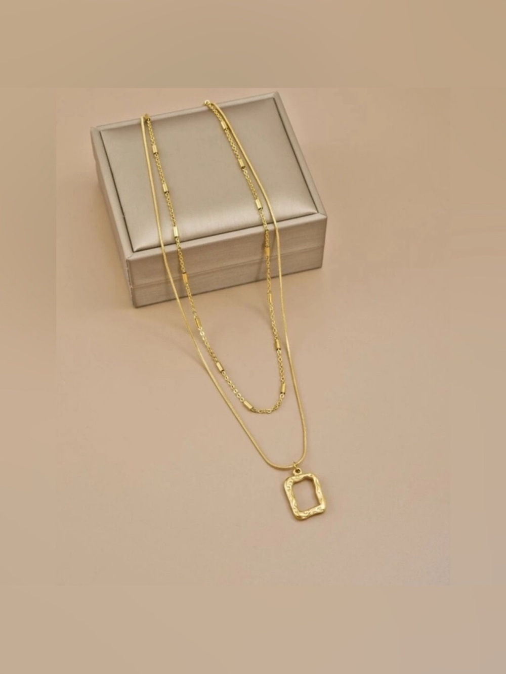 Gold Plated Stainless Steel 2pc Geometric Chain Necklace Set